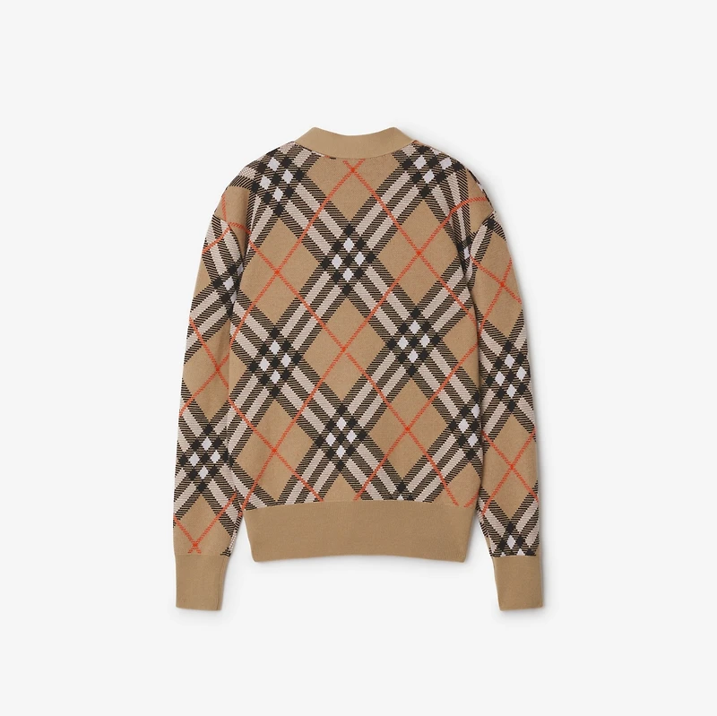 Check Wool Mohair Blend Cardigan in Sand - Women, Nylon | Burberry® Official