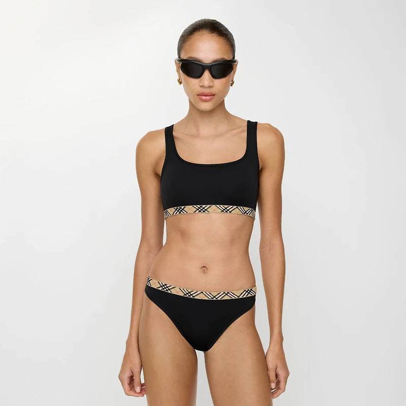 Check Trim Bikini Briefs in Black - Women, Nylon | Burberry® Official
