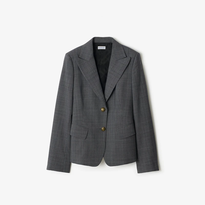 Check Wool Tailored Jacket in Silhouette blue/granite grey - Women | Burberry® Official