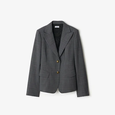 Check Wool Tailored Jacket in Silhouette blue/granite grey - Women | Burberry® Official