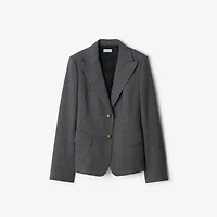 Check Wool Tailored Jacket in Silhouette blue/granite grey - Women | Burberry® Official