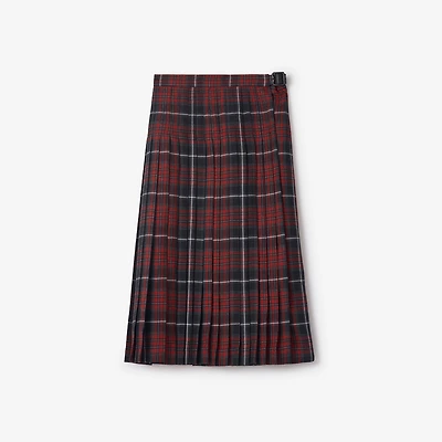 Check Wool Blend Midi Kilt in Coal grey/cranberry red - Women | Burberry® Official