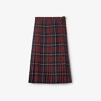 Check Wool Blend Midi Kilt in Coal grey/cranberry red - Women | Burberry® Official