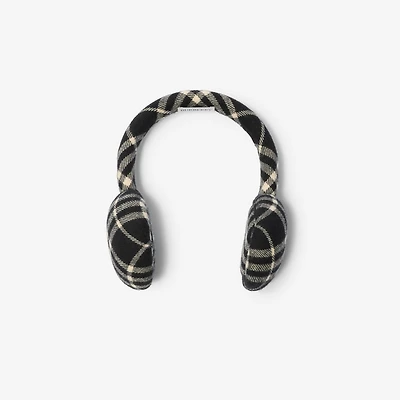 Check Wool Cashmere Earmuffs in Black/calico beige | Burberry® Official