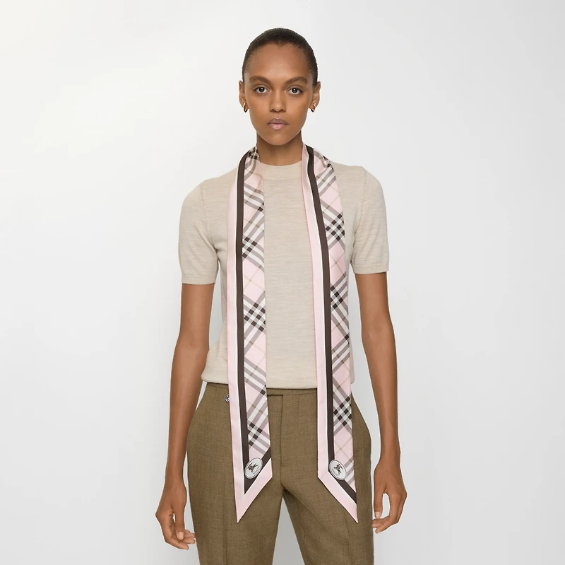 Skinny Check Silk Scarf in Bow pink | Burberry® Official