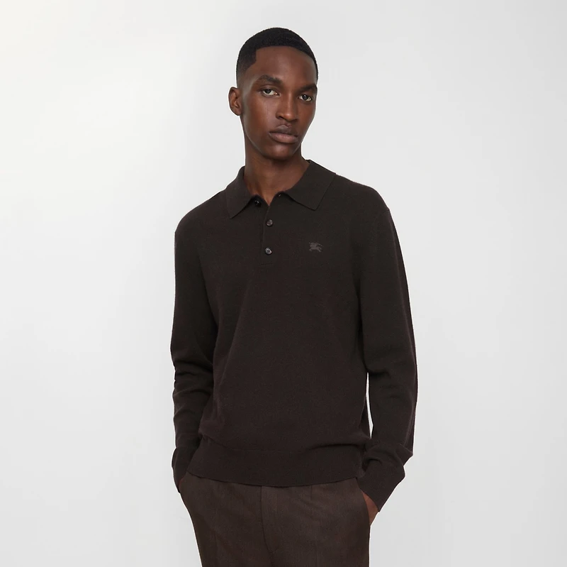 Long-sleeve Cashmere Blend Polo Shirt in Scorched brown - Men | Burberry® Official