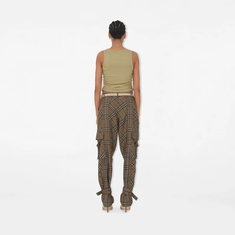 Check Silk Blend Cargo Trousers in Brush - Women | Burberry® Official
