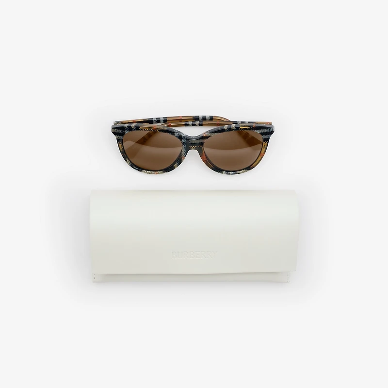 Tubular Check Round Sunglasses in Light sand - Women | Burberry® Official