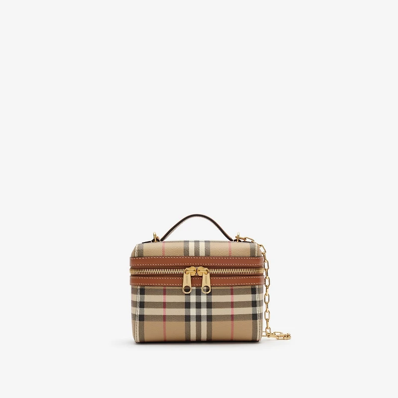 Mini Check Vanity Bag in Archive beige - Women, Cotton, Technical | Burberry® Official