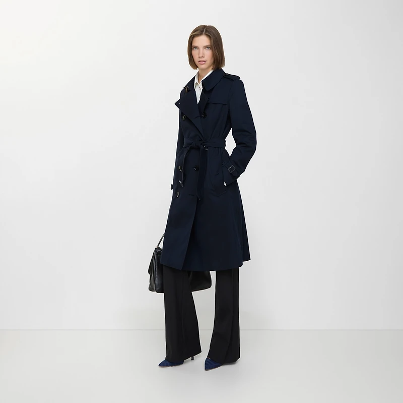 Long Chelsea Heritage Trench Coat in Coal blue - Women, Cotton Gabardine | Burberry® Official