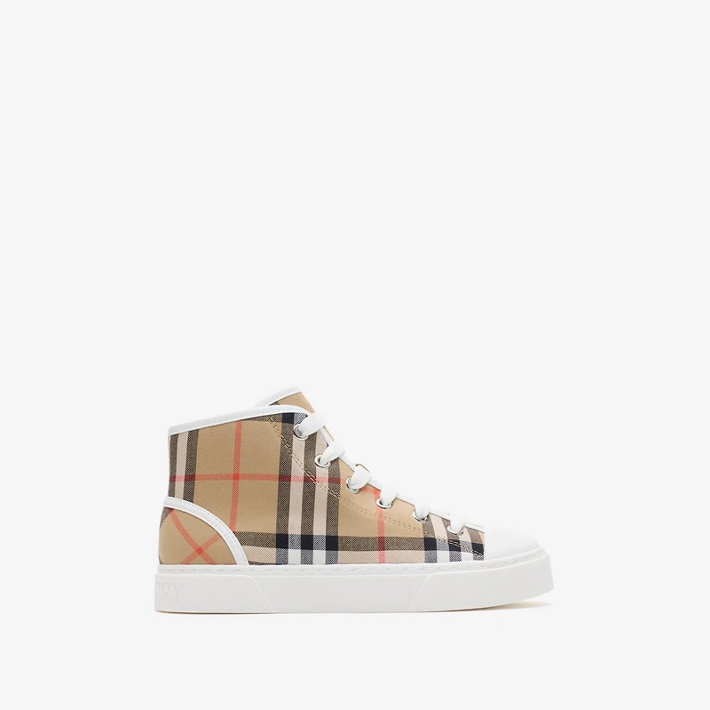 Check Cotton High-top Sneakers in Sand beige - Children | Burberry® Official