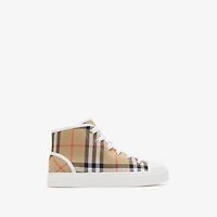 Check Cotton High-top Sneakers in Sand beige - Children | Burberry® Official