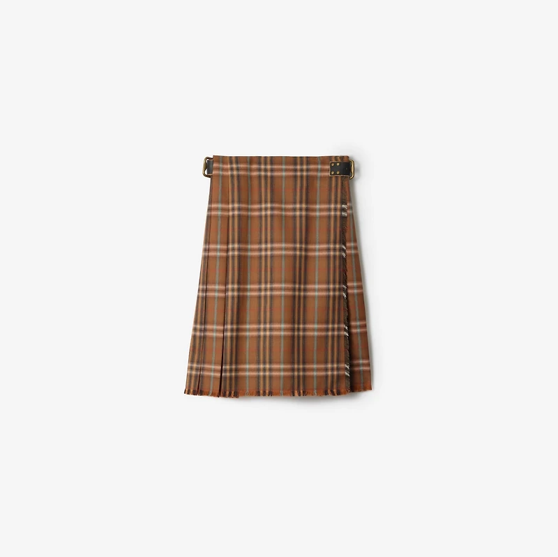 Check Wool Kilt in Ginger orange - Women | Burberry® Official