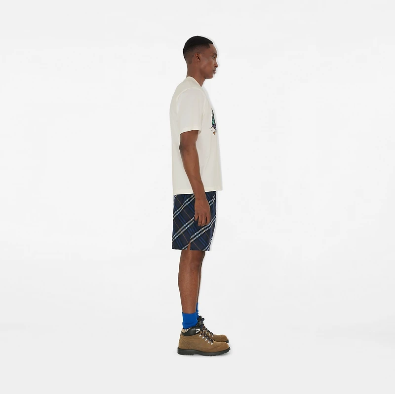 Check Silk Poplin Shorts in Ink blue - Men, Cotton | Burberry® Official