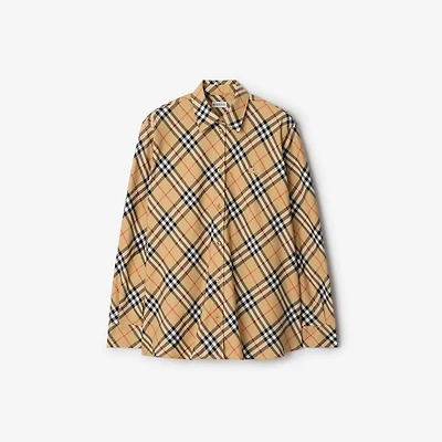 Relaxed Fit Check Cotton Flannel Shirt in Sand beige - Women | Burberry® Official