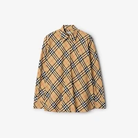 Relaxed Fit Check Cotton Flannel Shirt in Sand beige - Women | Burberry® Official