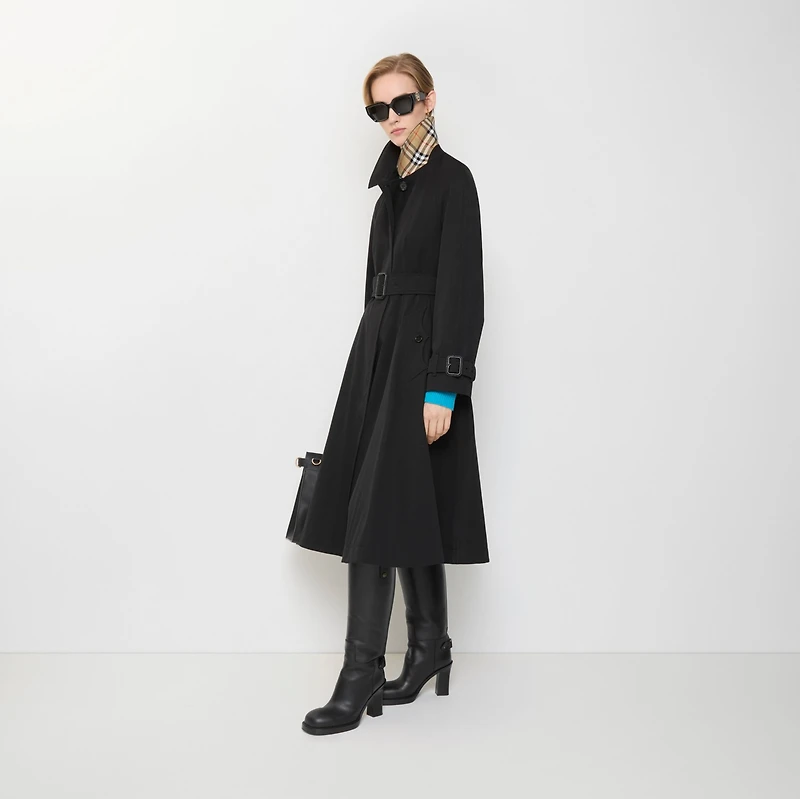Long Gabardine Ellingham Fit-and-flare Car Coat in Black - Women, Cotton Gabardine | Burberry® Official