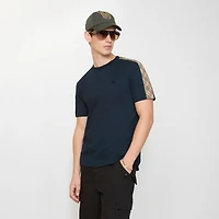 Check Trim Cotton T-shirt in Navy - Men | Burberry® Official