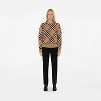 Check Wool Mohair Blend Sweater in Sand - Women, Nylon | Burberry® Official