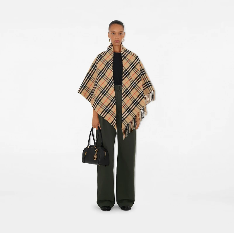 Check Wool Cashmere Cape in Sand | Burberry® Official