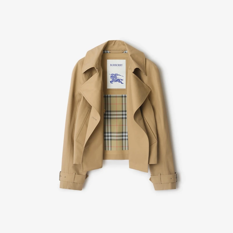Cropped Cotton Trench Jacket in Flax - Women | Burberry® Official