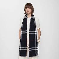 Wide Check Wool Scarf in Ink | Burberry® Official