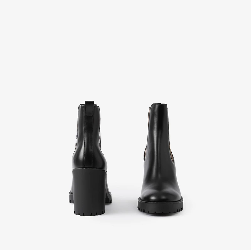 Check Panel Leather Ankle Boots in Black - Women | Burberry® Official
