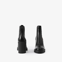 Check Panel Leather Ankle Boots in Black - Women | Burberry® Official