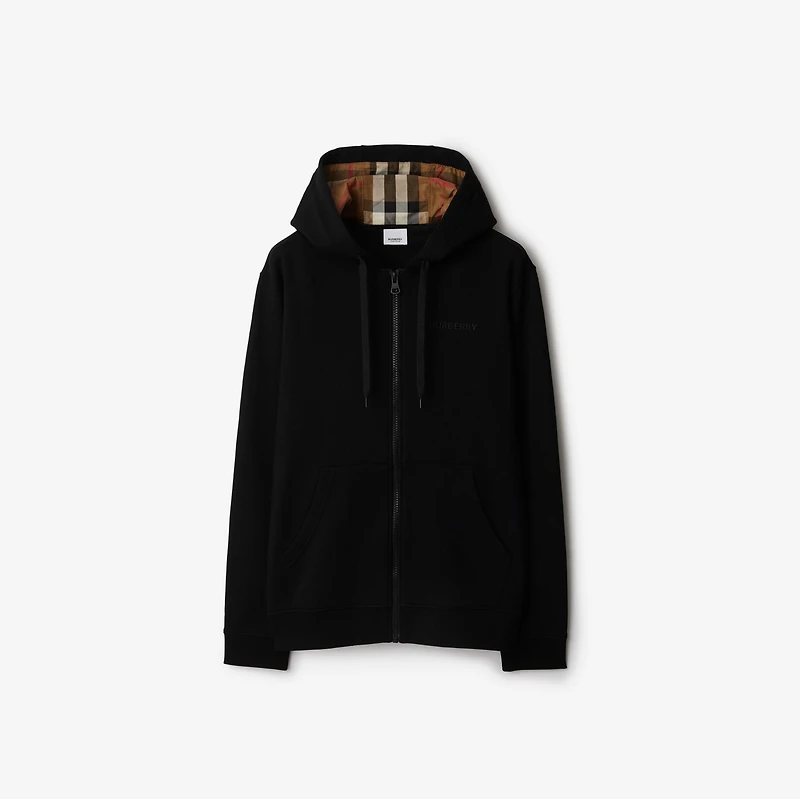 Cotton Blend Zip Hoodie in Black - Men | Burberry® Official