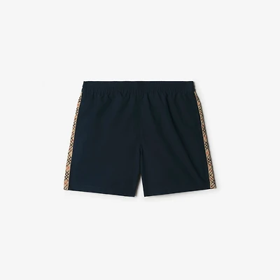 Check Trim Swim Shorts in Navy - Men, Nylon | Burberry® Official