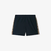Check Trim Swim Shorts in Navy - Men, Nylon | Burberry® Official