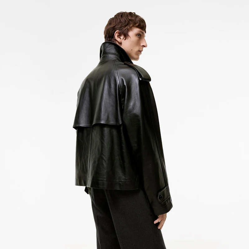 Cropped Leather Leadenham Trench Coat in Black - Men | Burberry® Official