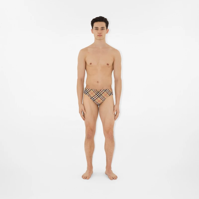 Check Swim Briefs in Sand - Men | Burberry® Official