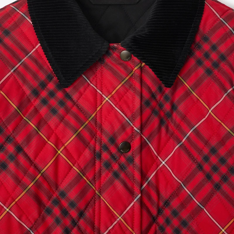 Cropped Check Cotton Quilted Jacket in Poppy red - Women | Burberry® Official