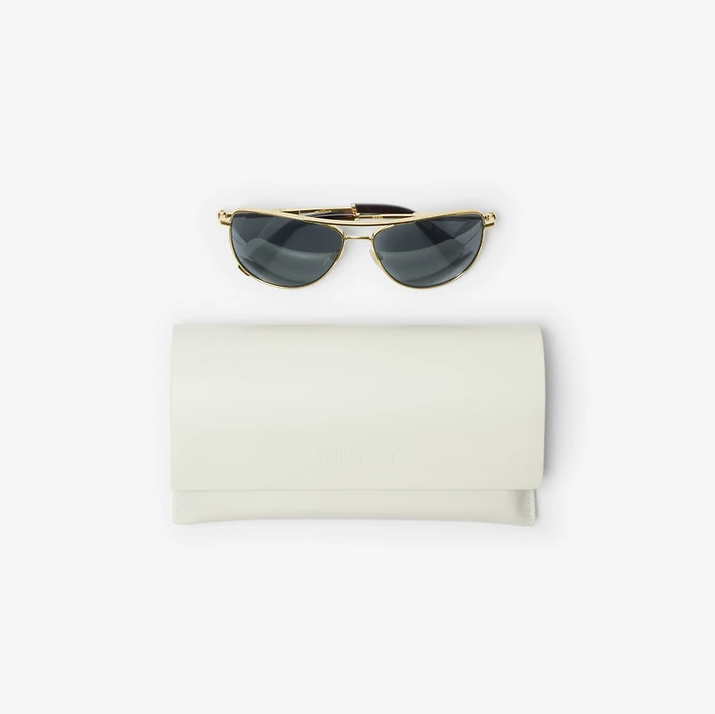 Metal Logo Square Sunglasses in Shiny gold | Burberry® Official