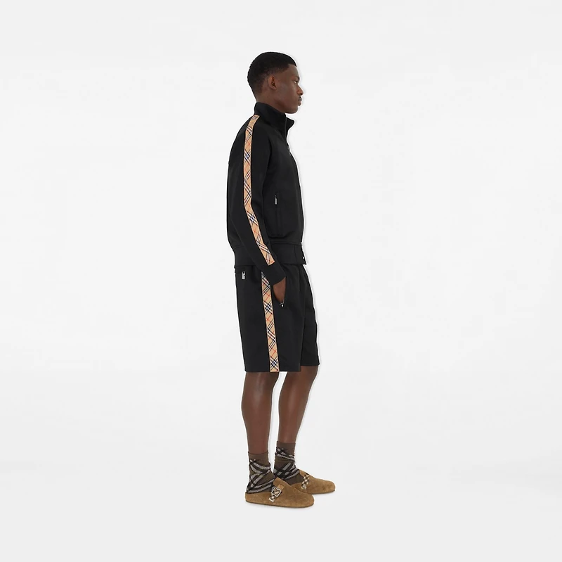Check Trim Cotton Blend Shorts in Black - Men | Burberry® Official
