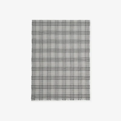 Wide Check Wool Silk Blend Scarf in Mitten grey | Burberry® Official