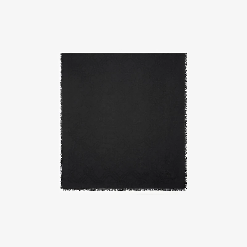 Wide Check Wool Silk Scarf in Black | Burberry® Official
