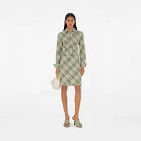 Check Stretch Linen Shirt Dress in Breeze - Women | Burberry® Official