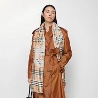 Wide EKD Check Wool Silk Scarf in Sand beige | Burberry® Official