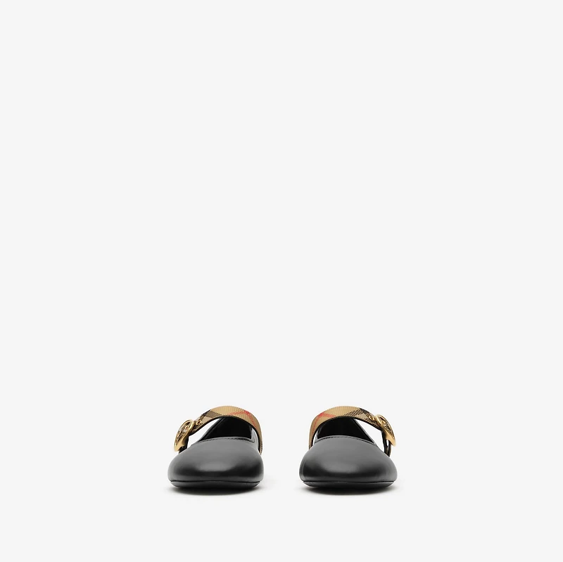 Check Strap Leather Robin Ballerinas in Black - Women | Burberry® Official