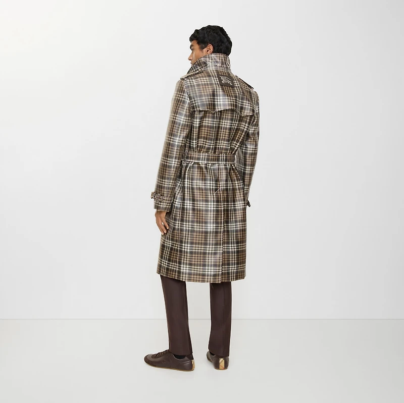 Long Check Coated Raffia-effect Foxfield Trench Coat in Chalk white/truffle brown - Men | Burberry® Official