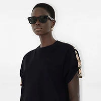 Check Trim Cotton T-shirt Dress in Black - Women | Burberry® Official