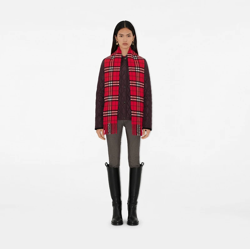 Narrow Check Cashmere Scarf in Post red | Burberry® Official