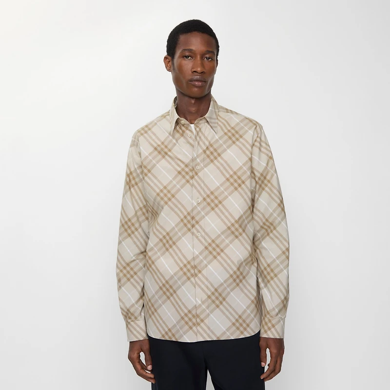 Relaxed Fit Check Cotton Shirt in Stone grey - Men | Burberry® Official