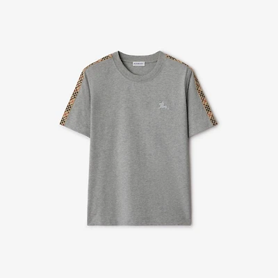Check Trim Cotton T-shirt in Pale grey melange - Women | Burberry® Official