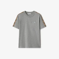 Check Trim Cotton T-shirt in Pale grey melange - Women | Burberry® Official