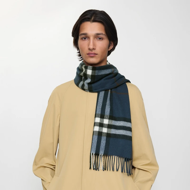 Check Cashmere Scarf in Mast blue | Burberry® Official
