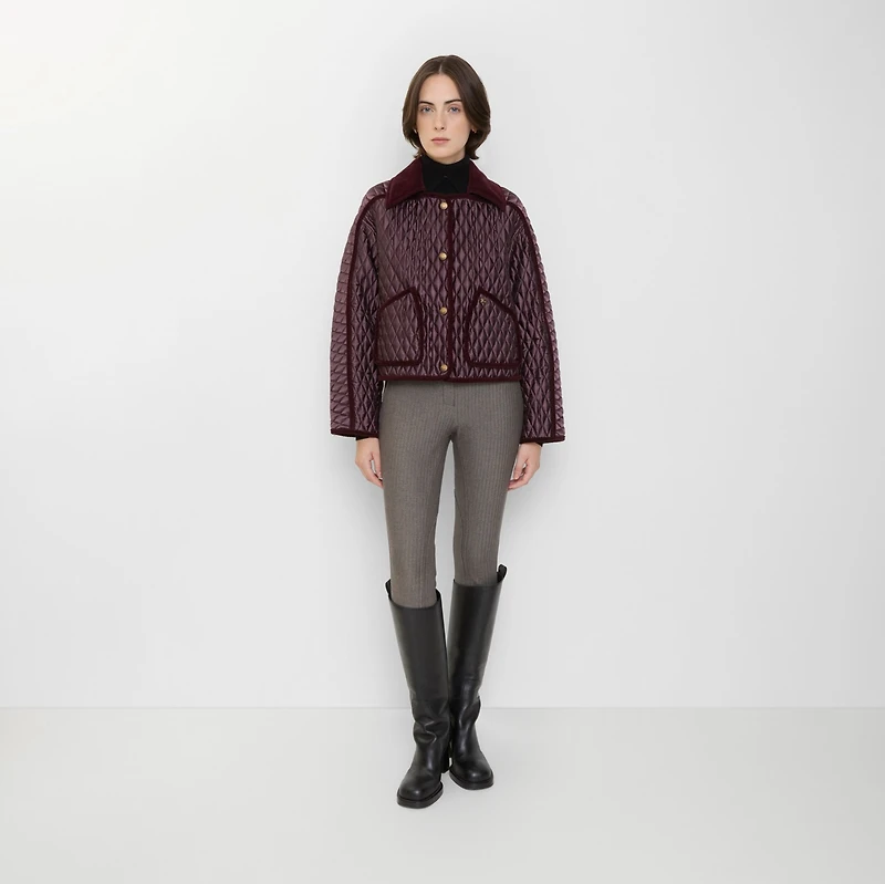 Cropped Quilted Nylon Floriston Jacket in Mahogany brown - Women | Burberry® Official