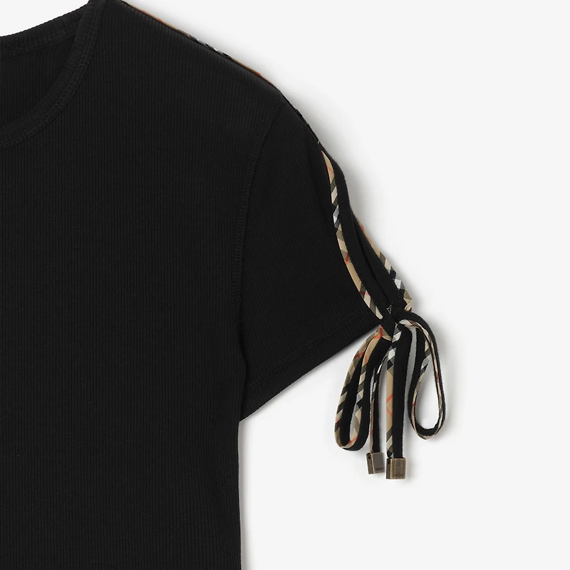 Cropped Tie-sleeve Cotton T-shirt in Black - Women | Burberry® Official